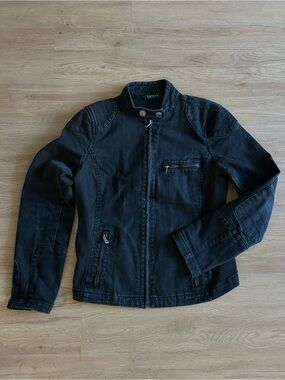 y2k ralph lauren black denim biker jacket